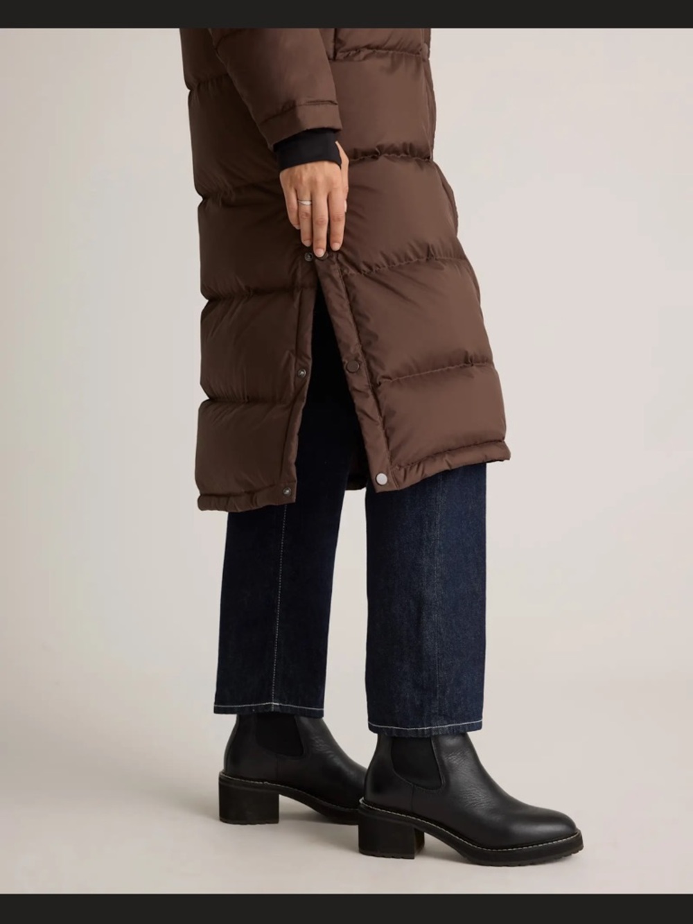 Quince Still in bag - Brown Quilted Puffer Coat with Hood -  Long Winter Jacket - Picture 3 of 9